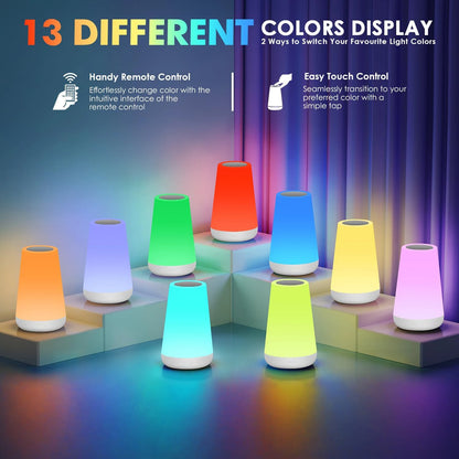 LED 13 Color Changing Night Light Remote Control Touch USB Rechargeable RGB Night Lamp Dimmable Lamp Portable Table Bedside Lamp